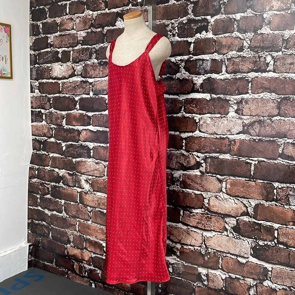 Enchanting Nightgown Women's L Large Red Polka Dots Long Sleepwear Chemise Slip - Picture 6 of 16